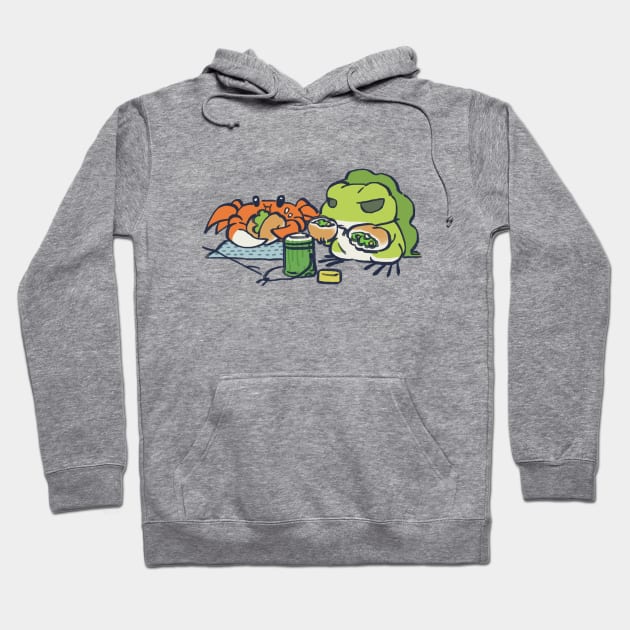 traveling frog eating picnic lunch with crab / tabi kaeru Hoodie by mudwizard